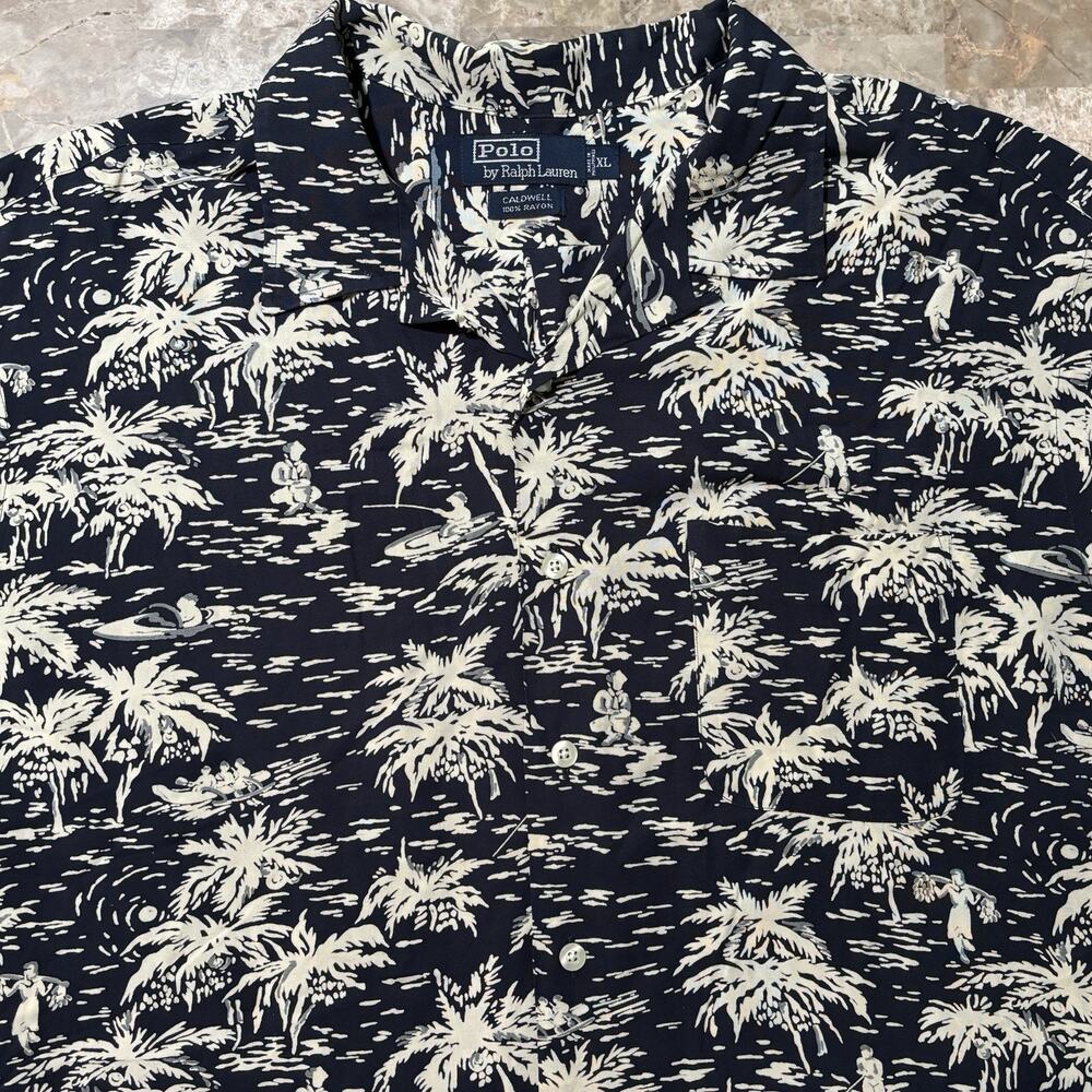 Polo Ralph Lauren Shirt Mens XL Caldwell 100% Rayon Short Sleeve Vintage 90s - Picture 1 of 9
